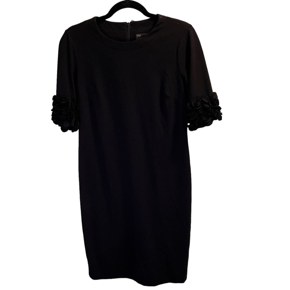 Just Taylor Knit Fitted Bodycon Dress Size 8 Floral Applique Sleeves Stretchy - Picture 2 of 7